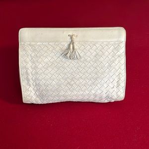 Bottega Veneta white clutch purse
